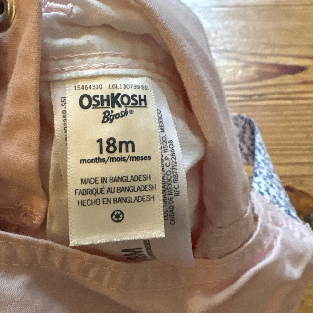 OshKosh‎ B'gosh Shortalls Kids Pink Excellent Heart Pocket Floral SIZE 18m